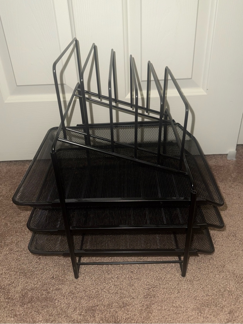 Black Mesh 3-Tier File Organizer with Vertical Sorter